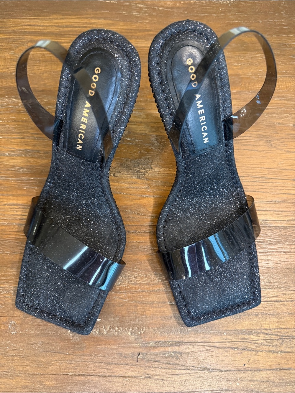 Good American Crystal Crush Lucite Heels